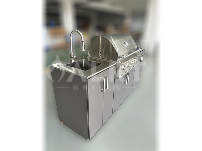 Graphite Gray Three-Module Outdoor Kitchen – 201 Stainless Steel, Powder Coated